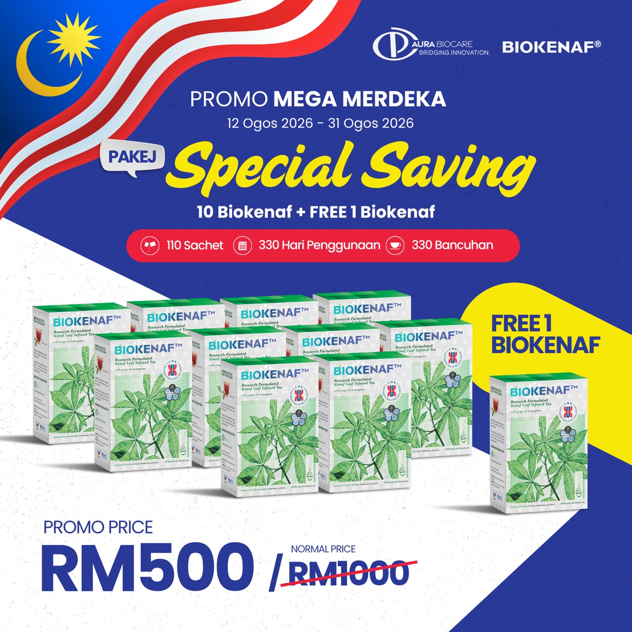 Pakej Special Saving (10 Biokenaf + Free 1 Biokenaf)