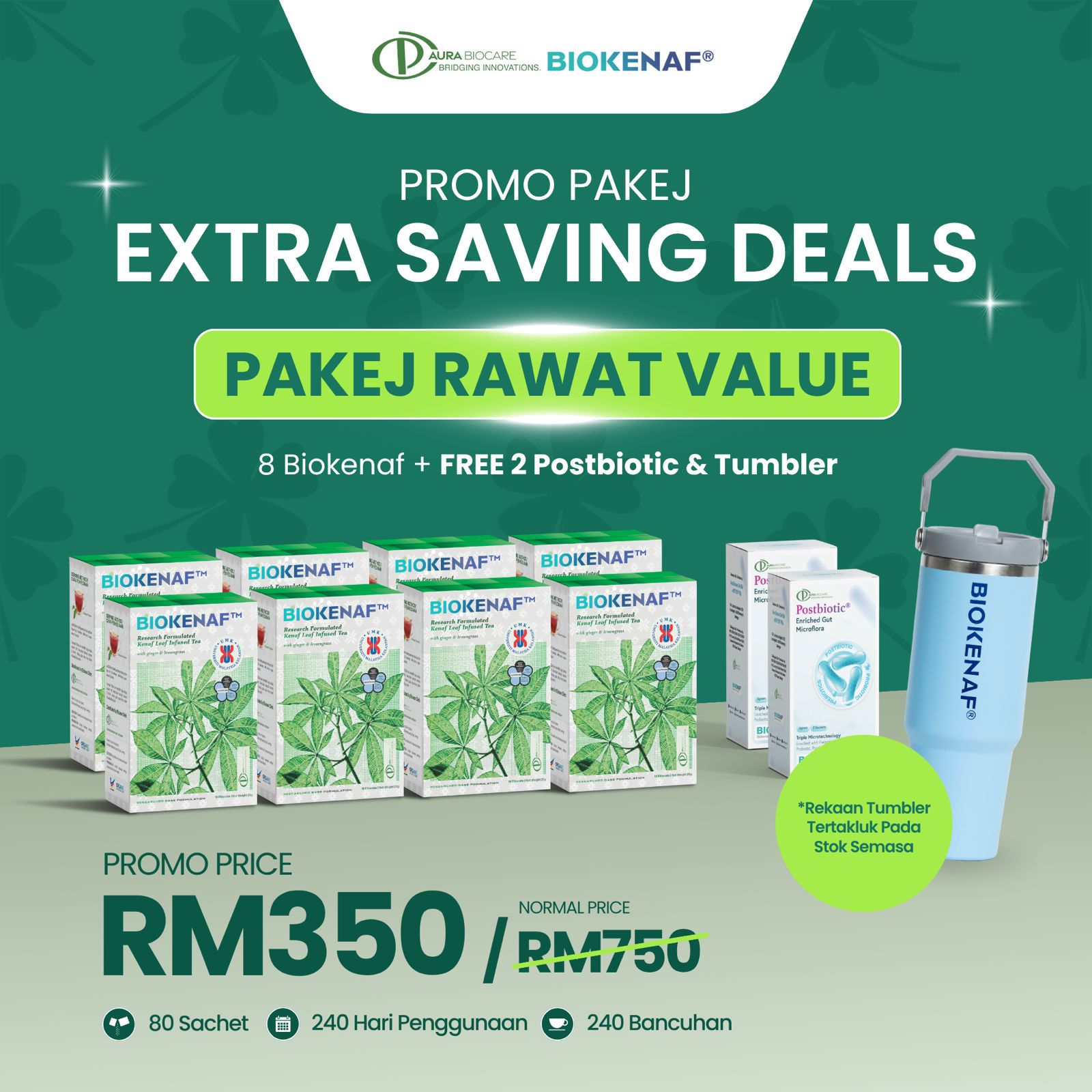 Pakej Rawat Value (6 Kotak + Free 2 Postbiotic & Tumbler)
